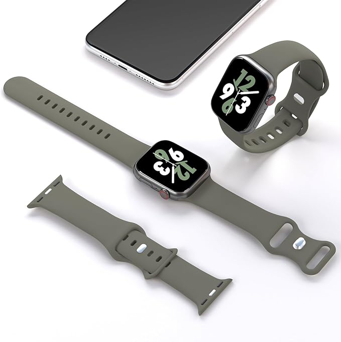 Sport Band Compatible with Apple Watch 38mm 40mm 41mm 42mm 44mm 45mm 46mm 49mm, Replacement Soft Silicone Strap Wristbands for iWatch Series 11/10/9/8/7/6/5/4/3/2/1 Ultra SE Women Men, Khaki - Image 2