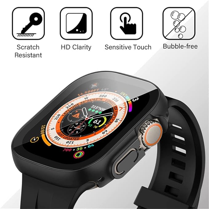 2 Pack Hard PC Case for Apple Watch Ultra 1 2 3 49mm Tempered Glass Screen Protector Case, Full Coverage Shockproof Iwatch Bumper Cover (Matte Black x 2, 49mm) - Image 5