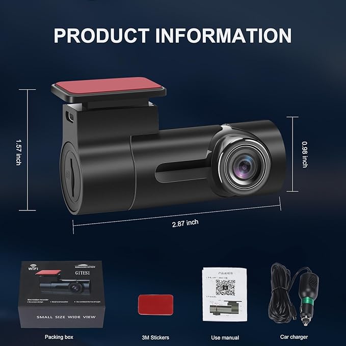 WiFi Dash Cam - Mini Dash Cam with Application Suitable for Car 1080P 140 ° Wide-Angle 24-Hour Parking Mode Car Camera Supports Up to 128GB - Image 8