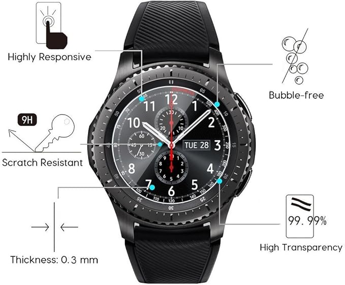 ONLY Compatible with SAMSUNG GEAR S3 FRONTIER/CLASSIC Smartwatch 46MM Tempered Glass Screen Protector (4-Pack),[0.3mm 2.5D High Definition 9H] For Screen Protection - Image 2
