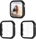 3 Pack Case Compatible with Apple Watch Series 9/8/7 45mm with Tempered Glass Screen Protector, Hard PC Full Coverage Ultra-Thin HD Bumper Protective Cover for iWatch 45mm, Black/Black/Black by EWUONU