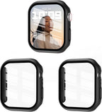 3 Pack Case Compatible with Apple Watch Series 9/8/7 45mm with Tempered Glass Screen Protector, Hard PC Full Coverage Ultra-Thin HD Bumper Protective Cover for iWatch 45mm, Black/Black/Black by EWUONU