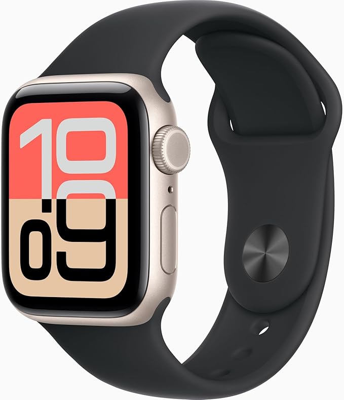 Apple Watch SE 3 [GPS + Cellular, 40mm] Starlight Aluminum Case with Black Sport Band, S/M (Renewed) by Amazon+Renewed