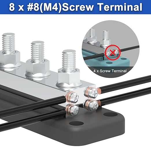 600A Bus Bar 12V Power Distribution Block with 3/8" (M10) 4-Posts Heavy Duty Terminals Block with Cover for Automotive, Marine, Battery System (Black) - Image 4