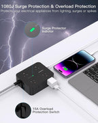 Power Strip Surge Protector 10 Ft Cord, HANYCONY Extension Cord Flat Plug with 8 Outlets 4 USB Ports(2 USB C), Wall Mount, Desk Charging Sation for Home Offcie - Image 3