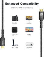 JSAUX 8K HDMI Cable 2.1 2 Pack 15ft, 48Gbps Ultra High Speed HDMI Cable Braided Cord (4K@144Hz, 4K@120Hz, 8K@60Hz) HDCP 2.2&2.3 HDR 10 eARC ARC, Compatible with Switch 2/PS5/Laptop/Monitor/HDTV/-Black - Image 6