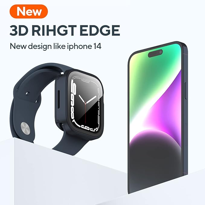 2 Pack 2 in 1 Waterproof Case for Apple Watch Series 9 8 7 45mm, Straight Edge PC Front & Back Bumper with Tempered Glass Screen Protector 360 Protective Cover for iWatch (45mm, Midnight/Starlight) - Image 2