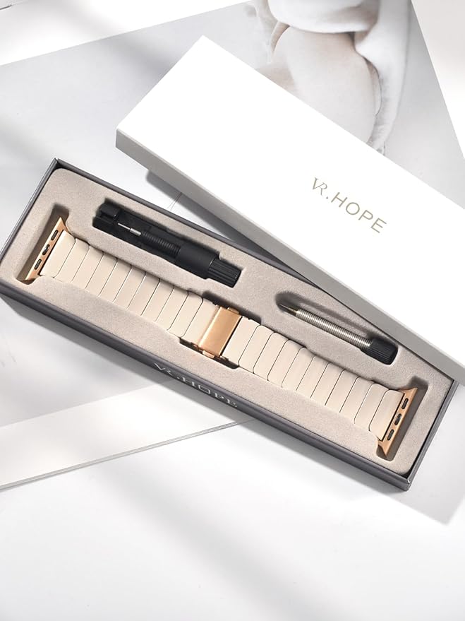 V.R.HOPE Apple Watch Band for Series 11/10/9/8/7/Ultra3 46mm45mm44mm42mm49mm Fashion Lightweight Resin Dressy Strap for Women Bracelet Compatible with iWatch Series 6/5/4/3/2/1/SE（Oatmeal） - Image 8