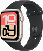 Apple Watch SE 3 [GPS, 44mm] Starlight Aluminum Case with Black Sport Band, M/L (Renewed) by Amazon+Renewed