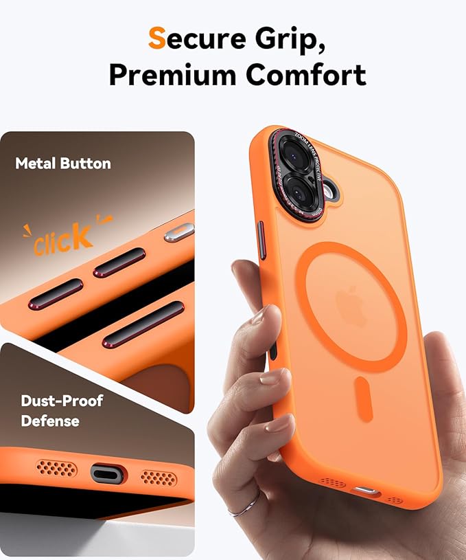 JUESHITUO Magnetic for iPhone 17 Case: Upgraded [Full Camera Protection], with [1X Screen Protector] [Camera Button], 6.3" Case for iPhone 17, Orange - Image 3