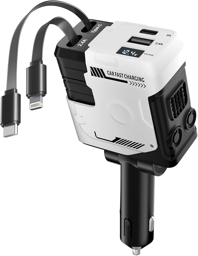 Retractable Car Charger with Retractable Cables (31.5 inch), 4 in 1 Super Fast Car Phone Charger, 2 USB Ports Car Charger Adapter, Compatible with iPhone 15 14 13 12 11 Pro Max, iPad, Pixel by BYUVEVSR