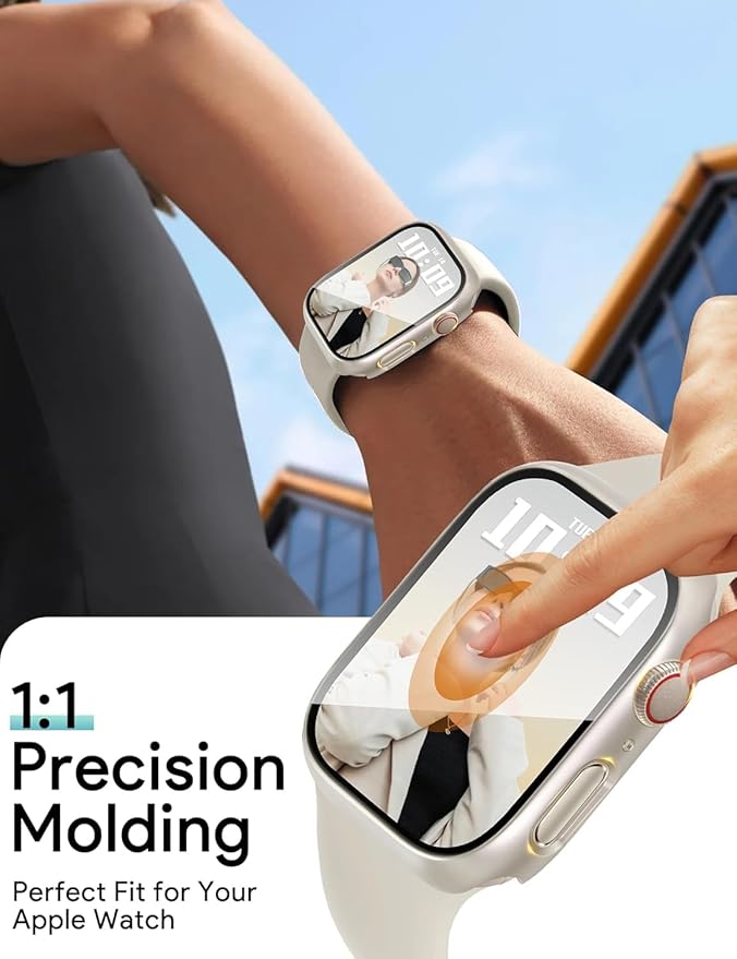 JR.DM 42mm 2 Pack Hard PC Case with HD Tempered Glass Screen Protector for Apple Watch Series 3/2/1, Slim Guard Bumper Full Coverage Protective Anti-Scratch Face Cover for iWatch, Starlight+ Clear - Image 5