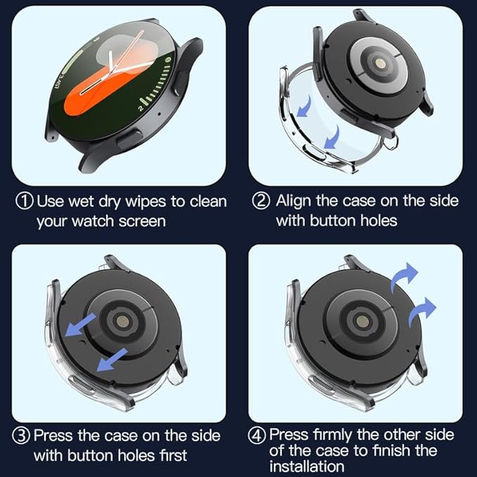 Misxi 2-Pack Hard PC Screen Protector Case for Samsung Galaxy Watch 7 40mm, Anti-Slip Ultra-Thin Scratch Resistant Cover with Tempered Glass for Galaxy Watch7, Transparent - Image 7