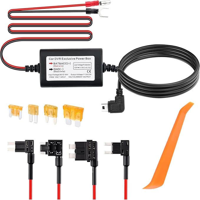 9.68Ft Mini USB Dash Cam Hardwire Kit,Low Voltage Protection Hardwire Kit for Dash Camera with 4PCS Car Fuse Tap and 4PCS 5A Blade Fuse,12V-30V to 5V Dashcam Hardwires Kits USB C by Unknown