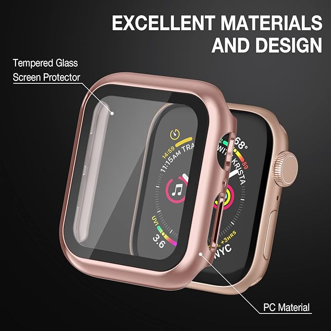 Case Compatible with Apple Watch 44MM Series 6/5/4/SE with Built-in Tempered Glass Screen Protector, All-Around Ultra-Thin Bumper Full Cover Hard PC Protective Case for iWatch, Rosegold - Image 5