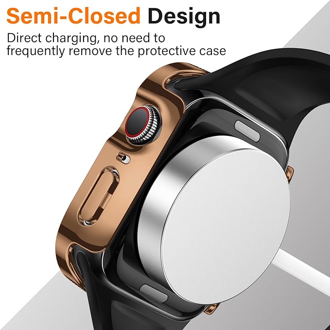 Amizee 2 Pack Compatible with Apple Watch Case SE 3/2/1 Series 6/5/4 44mm with Built-in Screen Protector, Ultra-Thin Hard PC Straight Edge Anti-Scratch Protective Cover for iWatch (Gold/Clear) - Image 4