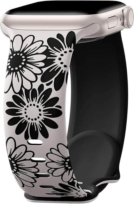 DaQin Floral Engraved Band Compatible with Apple Watch Bands for Women 40mm 41mm 42mm 44mm 45mm 46mm 38mm, Cute Two-Tone Flower Soft Silicone Sport Strap for iWatch Series 11 10 9 8 7 6 5 4 3 2 1 SE by DaQin