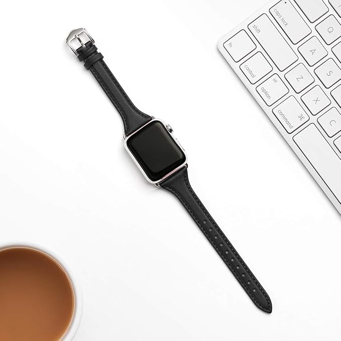 WFEAGL Compatible with Leather Apple Watch Band 41mm 40mm 38mm 42mm(series 11 10) Women, Top Grain Leather Strap Slim & Thin Replacement Wristband for iWatch Bands SE 3 2 1, Series 11 10 9 8 7 6 5 4 3 2 1 - Image 2