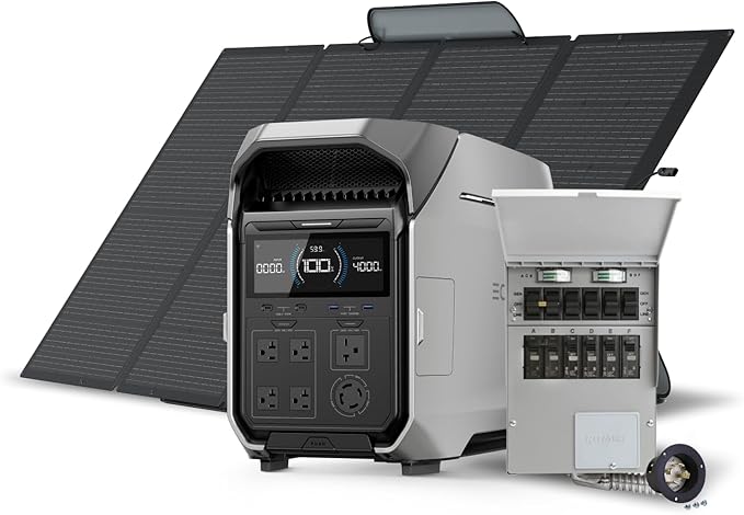 EF ECOFLOW Solar Generator 4096Wh DELTA Pro 3 with 400W Portable Solar Panel + Transfer Switch Kit, 120/240V 4000W AC Output, Power Station for Home Use, Emergencies, Power Outages, RVs by EFECOFLOW