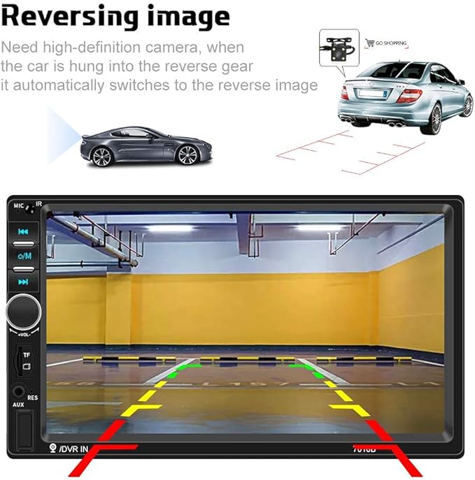 Camecho Car Radio Double Din Car Stereo 7" LCD Touch Screen in-Dash Head Unit with Bluetooth Support Mirror Link/DVR/USB/FM/SD/MIC MP5 +Rear View Camera& Remote Control - Image 3