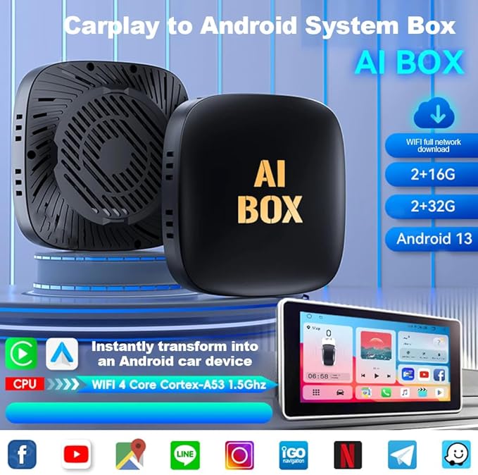 AI Box Carplay, 2+16GB Ai Magic Box for Streaming Netflix/YouTube/TikTok, Car Play Wireless Adapter Supports iPhone & Android Auto, Plug & Play, for Cars with OEM Wired CarPlay/Android Auto - Image 2
