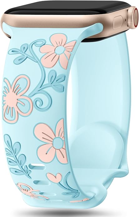 Witzon Floral Band Compatible with Apple Watch Bands For Women 40mm 41mm 38mm 42mm 44mm 45mm 46mm 49mm, Engraved Cute Flower Silicone Dressy Strap for iWatch Series 11 10 9 8 7 6 5 4 3 2 SE Ultra by Witzon