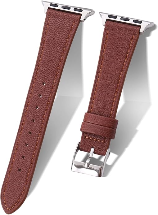 Soft French Goatskin Women Slim Leather Watch Band Compatible with Apple Watch 38mm 40mm 41mm 42mm 44mm 45mm 46mm 49mm, Thin Leather Strap Replacement for iWatch Series Ultra SE 10 9 8 7 6 5 4 3 2 1 by Biggyboom