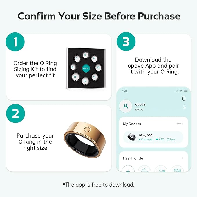 opove O Ring Smart Ring, Fitness Trackers Rings with Sleep/Stress/Heart Rate/Women's Health Monitoring, Comfortable Wearing, Up to 7 Days Using, Fitness Ring for Android & iOS, Rose Gold-Size10 - Image 2