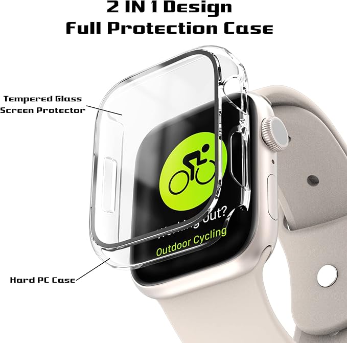 2 Pack Hard PC Case for Apple Watch Series 9 Series 8/7 41mm Screen Protector, Tempered Glass Film Hard Bumper Anti-Scratch HD Ultra-Thin Protective Cover for iWatch Series 9/8/7 41mm, Clear - Image 2