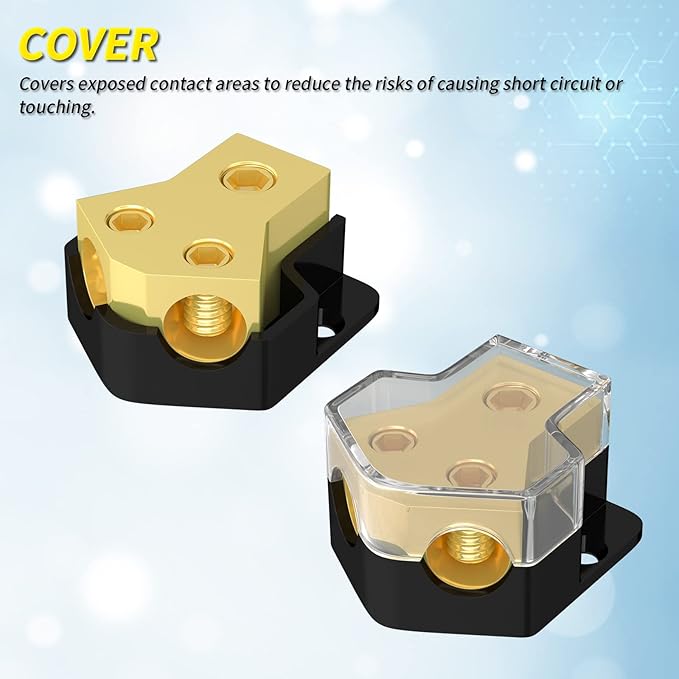 Joinfworld 12V Power Distribution Block Car Audio 2 Way Ground Distribution Block 0/2/4 Gauge in 4/8/10 Gauge Out 12 Volt Amp Distribution Block Splitter for Marine Automotive Car Boat - Image 5