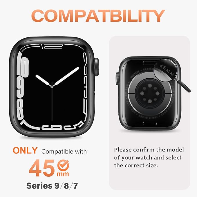 Amizee Metal Case Compatible with Apple Watch Series 9/8/7 45mm Case with Back Cover, Rugged Protective Bumper Cover for iWatch 45mm, Black - Image 6