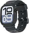 elkson Bands Case for Apple Watch Series 11 10 42mm for Men, Rugged Heavy Duty Bumper Tactical Strap Quattro Pro 2.0 Series for iWatch, Military Grade Durable Protective Cover, Shockproof, Black by elkson