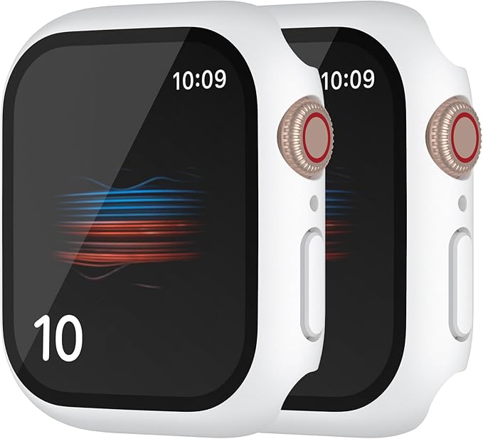 (2 Pack Hard PC Case 45mm for Apple Watch Series 7 8 9 45mm Tempered Glass Screen Protector Case, Full Coverage Shockproof Ultra-thin Shell Iwatch Bumper Cover (White+White, 45 mm) by HANKN