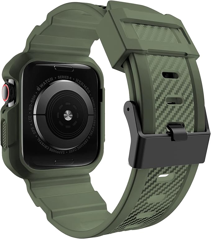 OROBAY Rugged Band Compatible with Apple Watch Band 41mm 40mm 38mm with Case, Shockproof Strap for iWatch SE3 SE2 SE Series 9/8/7/6/5/4/3/2/1 with Bumper Case Cover Men Women, Army Green - Image 2