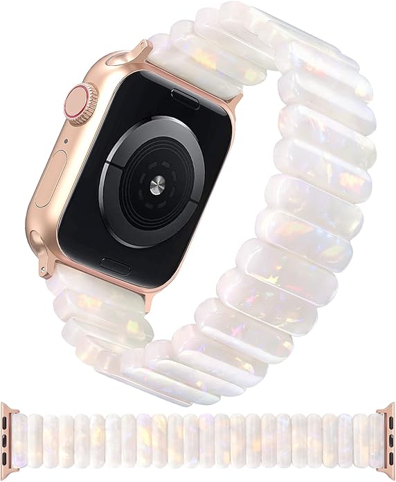 V-MORO Resin Stretchy Band Compatible with Apple Watch 38/40/41mm, 42/44/45/46/49mm Fashion Cute Strap for iWatch 10/9/8/7/6/5/4/3/2/1/SE Lightweight Elastic Bracelet Wristband Women,S/M SIZE by V-MORO