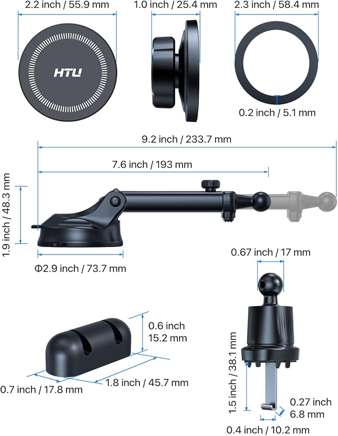 【Military-Grade】HTU for MagSafe Car Mount【Upgraded Strongest Suction】Magnetic Phone Holder Cell Stand for Dashboard Windshield Vent,Truck Cradle for iPhone 17 Pro Max 16 15 14 13 12 Tesla,Silver Gray - Image 6