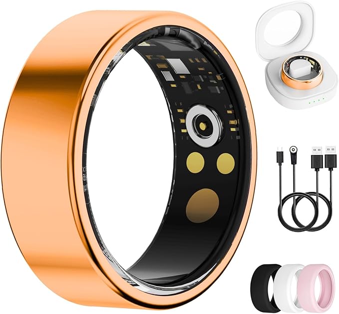 Smart Ring for Women & Men, Health Tracker Ring with Heart Rate, Blood Oxygen,Blood Pressure, IP68 Waterproof Fitness Ring, Sleep Tracker for iPhone and Android, No APP Fee (Orange, 10#) by UniverseJethro