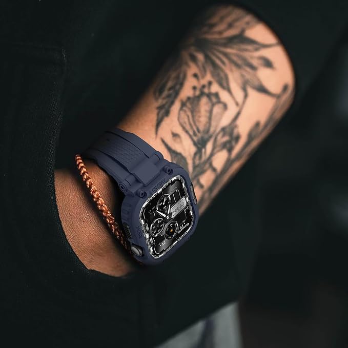 amBand Compatible with Apple Watch Series 11/10 42mm Bands Case for Men Women, M1 Sport Rugged Heavy Duty Protective Cover Tactical Strap Military Protector Bumper for iWatch Accessories - Navy Blue - Image 6