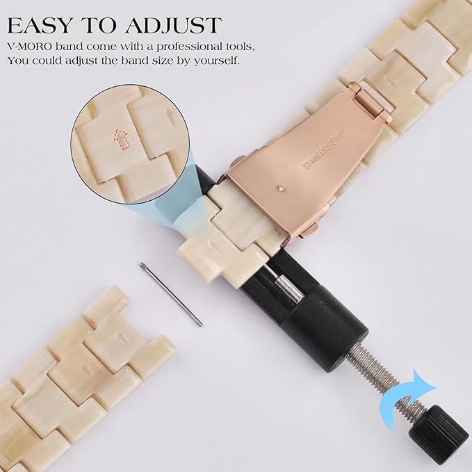 V-MORO Lightweight Bands Compatible with Apple Watch Series 11/10/9/8/7 38/40/41/42mm Women Fashion Cute Bracelet Band Rose Gold Stainless Steel Buckle Watch Strap for iwatch Series SE/6/5/4/3/2/1 - Image 6