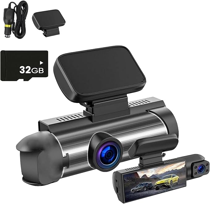 Upgraded Front & Rear Dashcam,2025 New Car Dash Cam, 1080p Dash Camera, 24-Hour Night Vision and HDR, Loop Recording and Motion Detection (Dual Recording Front and Interior of Car)With 32G Memory Card by Unknown