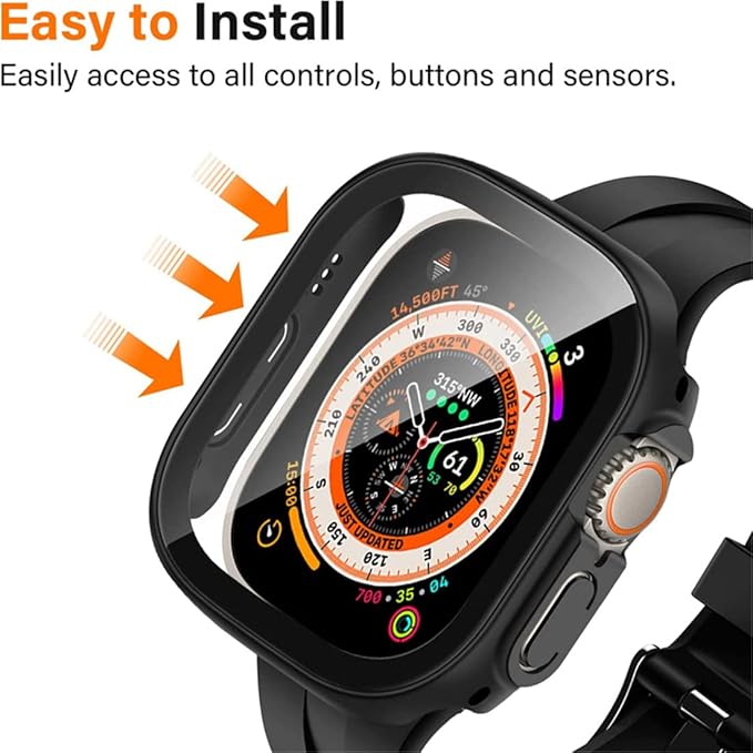 2 Pack Hard PC Case for Apple Watch Ultra 1 2 3 49mm Tempered Glass Screen Protector Case, Full Coverage Shockproof Iwatch Bumper Cover (Matte Black x 2, 49mm) - Image 4