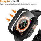 2 Pack Hard PC Case for Apple Watch Ultra 1 2 3 49mm Tempered Glass Screen Protector Case, Full Coverage Shockproof Iwatch Bumper Cover (Matte Black x 2, 49mm) - Image 4