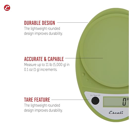 Escali Primo Digital Food Scale Multi-Functional Kitchen Scale and Baking Scale for Precise Weight Measuring and Portion Control, 8.5 x 6 x 1.5 inches, Tarragon Green - Image 2