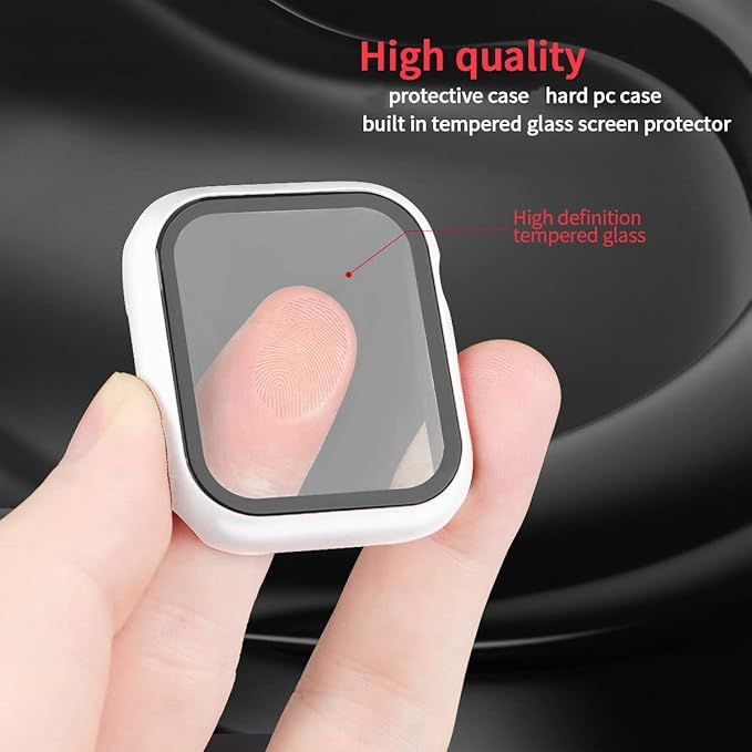 (2 Pack Hard PC Case 45mm for Apple Watch Series 7 8 9 45mm Tempered Glass Screen Protector Case, Full Coverage Shockproof Ultra-thin Shell Iwatch Bumper Cover (White+White, 45 mm) - Image 2