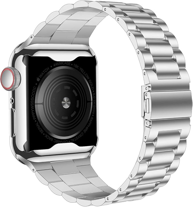 iiteeology Compatible with Apple Watch Bands 40mm Series 6 5 4 Se, Upgraded Stainless Steel Band with iWatch Screen Protector Case for Women Silver/Silver - Image 3