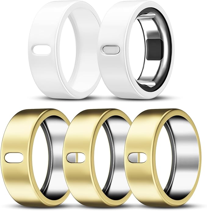 ZOOROO 5 Pack Cover Compatible with Oura Ring Gen 4/Oura Ring Gen 3/3 Horizon, Support Charging with Cover on, Anti-Scratch TPU Protector for Women Men (Gold*3+White*2, Size 7) by ZOOROO
