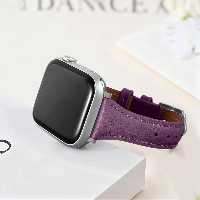 Slim Genuine Nappa Leather Bands Compatible with Apple Watch Band 38mm 40mm 41mm 42mm 44mm 45mm 46mm Women, Sweatproof Ultra Soft Leather Replacement Straps for iWatch Ultra/SE/1/2/3/4/5/6/7/8/9/10/11 by Ovawda