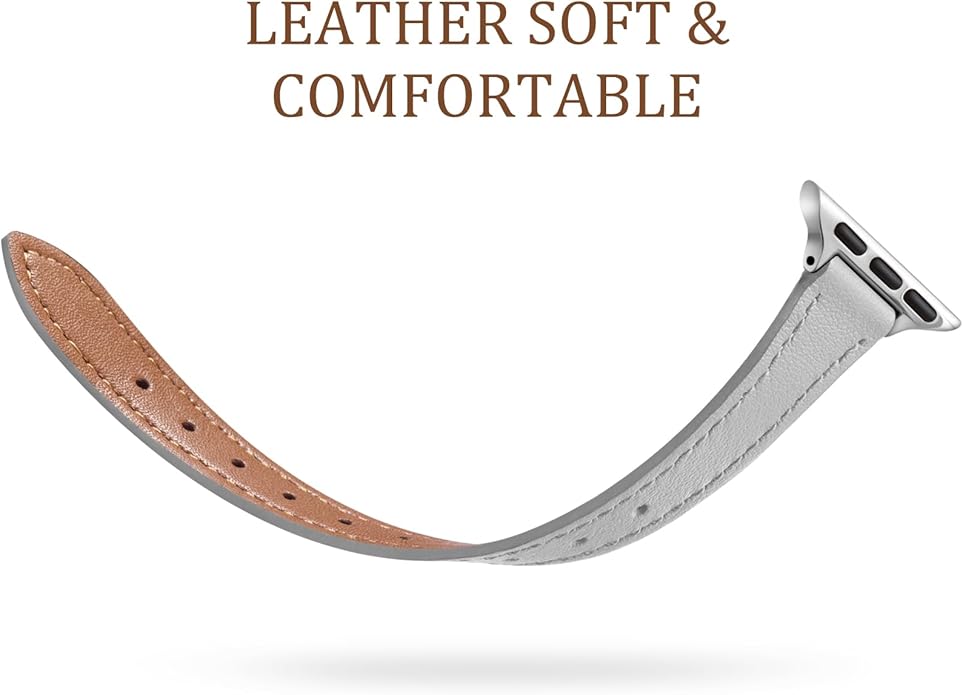 Charlam Slim Leather Band Compatible with Apple Watch Bands for Women 40mm 38mm 41mm 42mm 44mm 45mm 46mm, Top Grain Genuine Leather Strap Thin Wristband for iWatch Series 11 10 SE 9 8 7 6 5 4 3 2 1 - Image 3