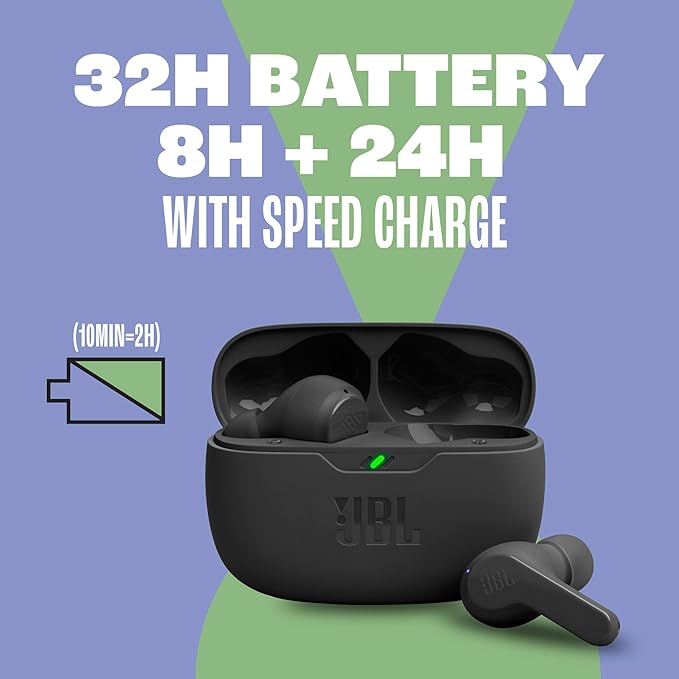 JBL Vibe Beam - True Wireless JBL Deep Bass Sound Earbuds, Bluetooth 5.2, Water & Dust Resistant, Hands-free call with VoiceAware, Up to 32 hours of battery life (Mint) (Renewed) - Image 4