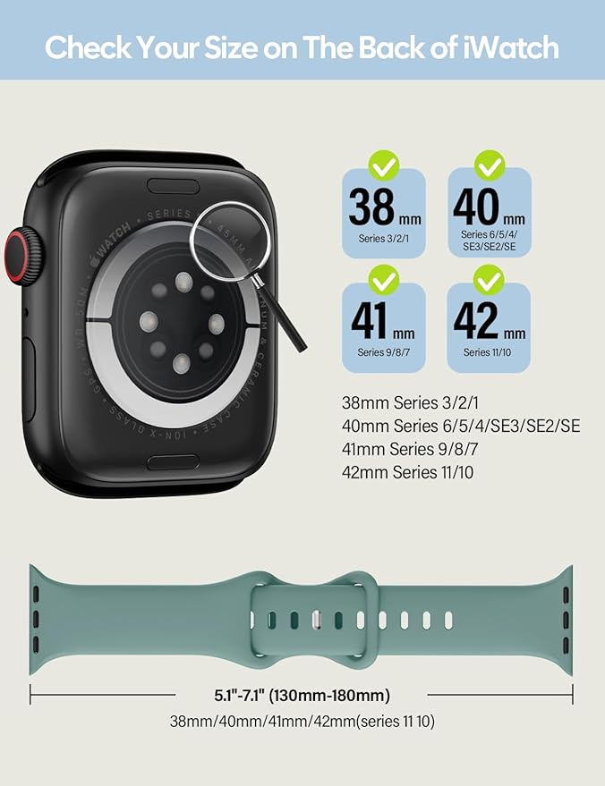 Sport Silicone Band Compatible with Apple Watch Bands 40mm 38mm 41mm 44mm 45mm 42mm 49mm Women Men,Soft Wristband Waterproof Replacement Sport Strap for iWatch Bands Series 9 8 7 6 5 4 3 2 1 SE Ultra - Image 2